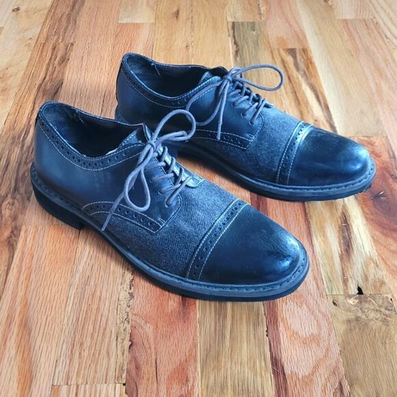 Bass Howie Leather Oxford Saddle Dress Shoes Herringbone Fabric 9M - Picture 1 of 7
